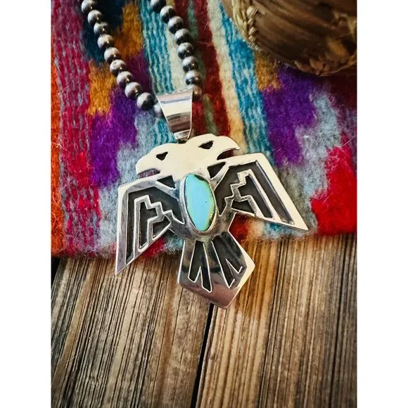 Handcrafted Sterling Silver & Turquoise Thunderbird Pendant
